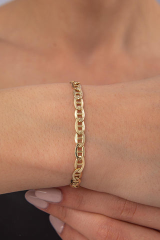 14ct Gold Flat Mariner Chain Set ( Chian _ Bracelet )